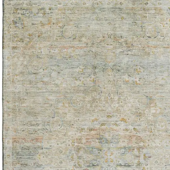 Tan Beige And Teal Floral Medallion Washable Area Rug With UV Protection Photo 2