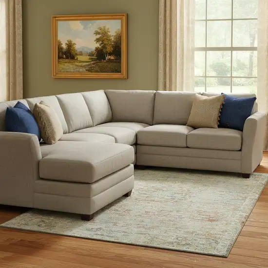 Tan Beige And Teal Floral Medallion Washable Area Rug With UV Protection Photo 2