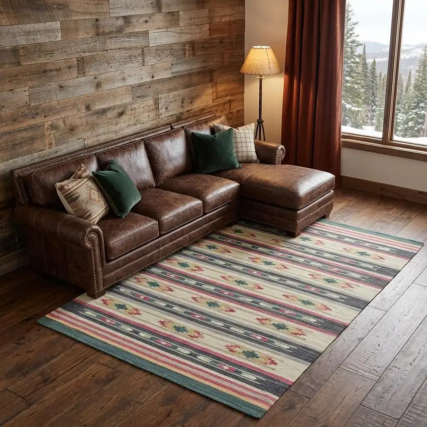 Tan Black And Orange Southwestern Hand Woven Area Rug Photo 1