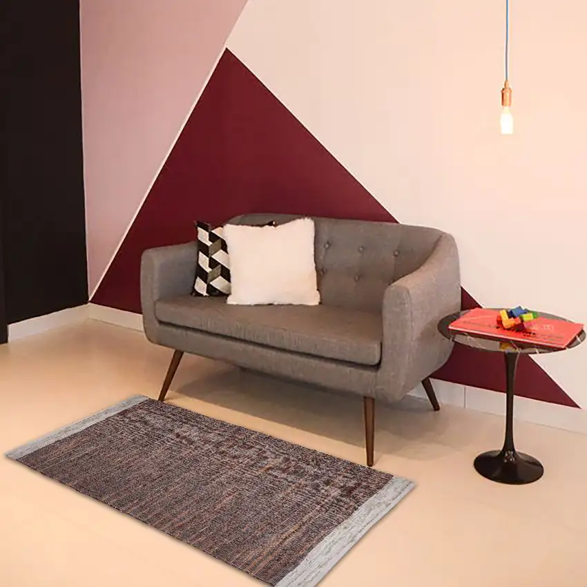 Tan Black and Beige Patchwork Handmade Indoor Outdoor Area Rug Photo 6