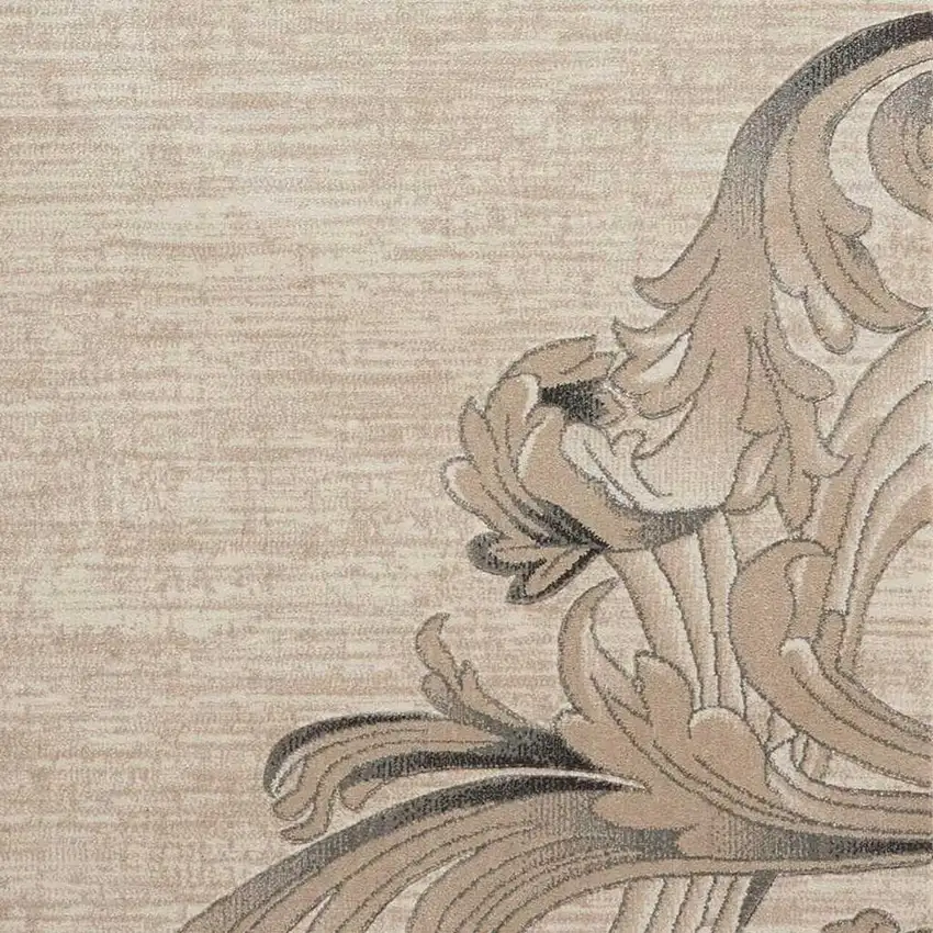 Tan Black and Ivory Damask Area Rug Photo 6