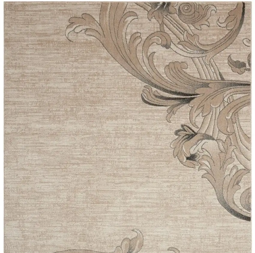 Tan Black and Ivory Damask Area Rug Photo 5