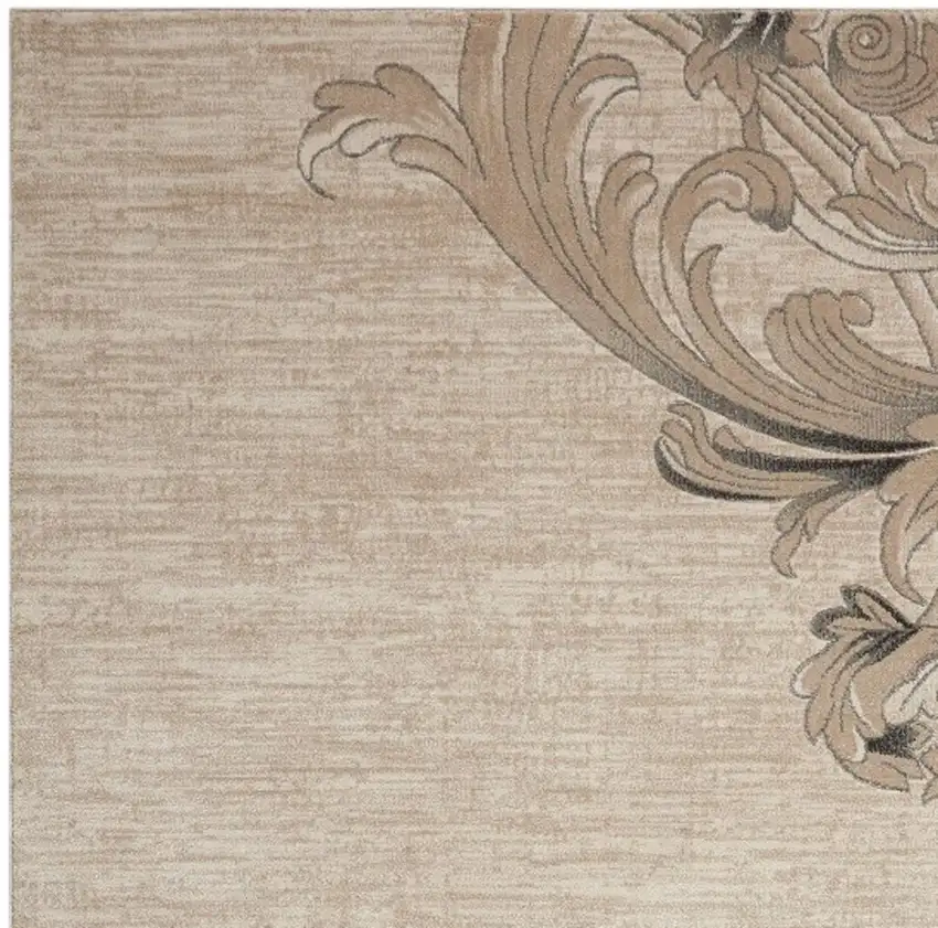 Tan Black and Ivory Damask Non Skid Area Rug Photo 4