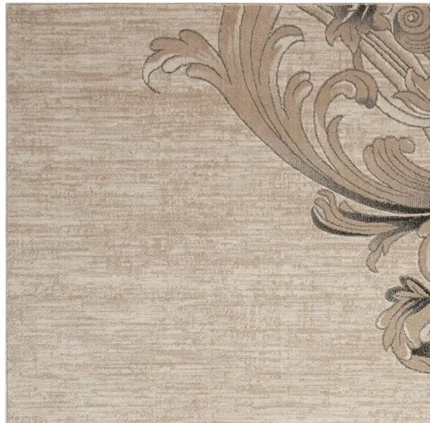 Tan Black and Ivory Damask Non Skid Area Rug Photo 5