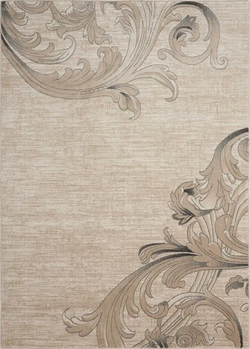 Tan Black and Ivory Damask Non Skid Area Rug Photo 7