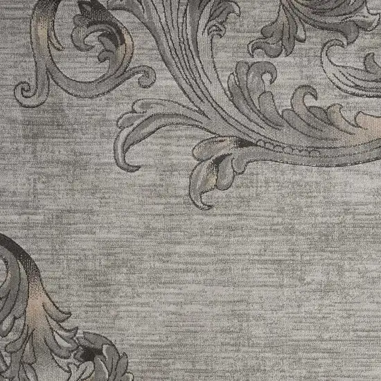 Tan Black and Ivory Damask Non Skid Area Rug Photo 5