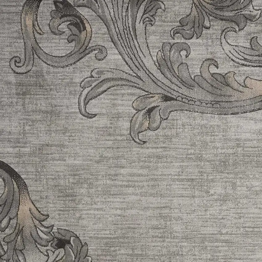 Tan Black and Ivory Damask Non Skid Area Rug Photo 5