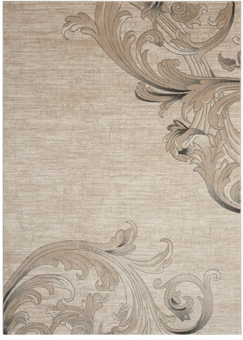 Tan Black and Ivory Damask Non Skid Area Rug Photo 1