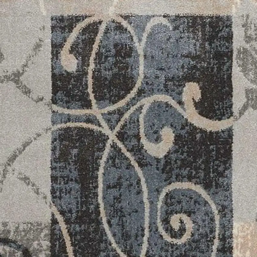 Tan Black and Ivory Floral Vines Area Rug Photo 6