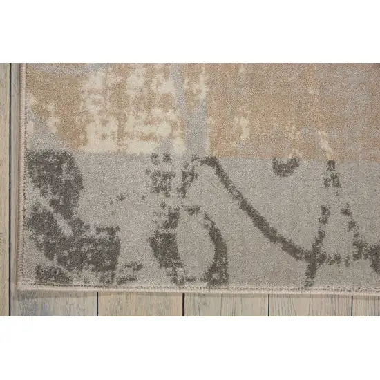 Tan Black and Ivory Floral Vines Non Skid Area Rug Photo 8