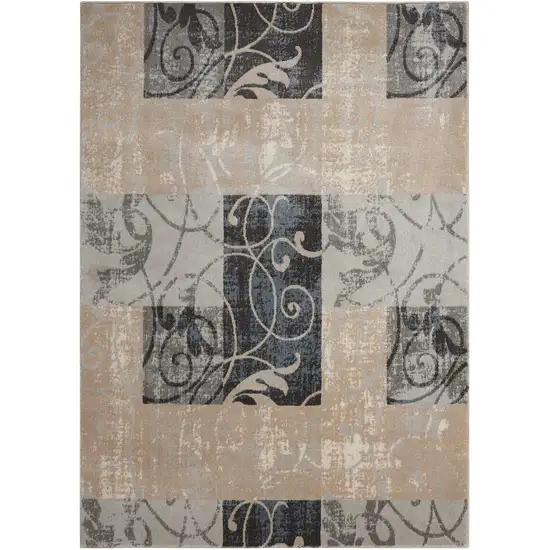 Tan Black and Ivory Floral Vines Non Skid Area Rug Photo 7