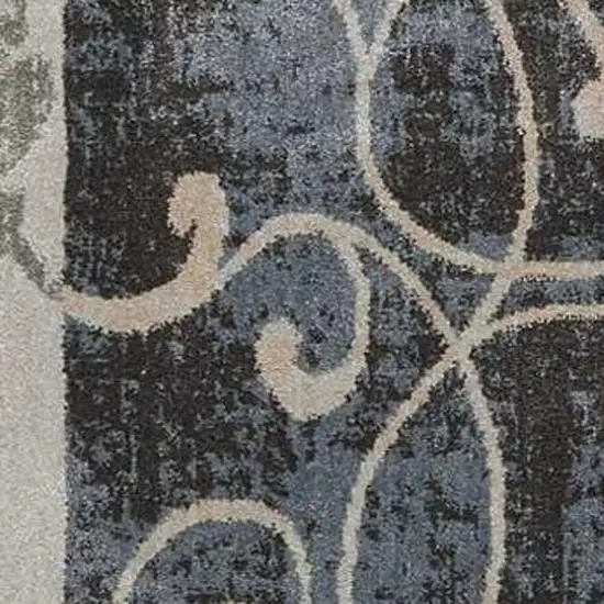 Tan Black and Ivory Floral Vines Non Skid Area Rug Photo 3