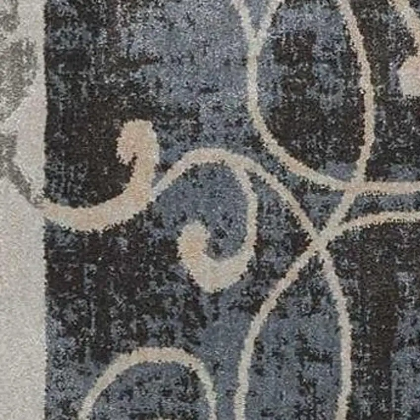 Tan Black and Ivory Floral Vines Non Skid Area Rug Photo 3