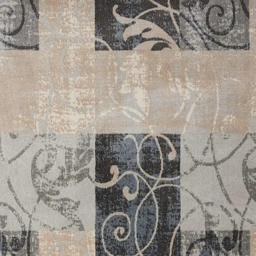 Tan Black and Ivory Floral Vines Non Skid Area Rug Photo 1