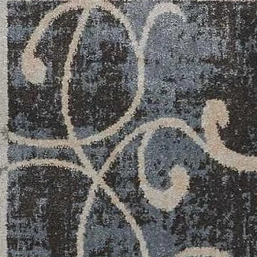 Tan Black and Ivory Floral Vines Non Skid Area Rug Photo 4