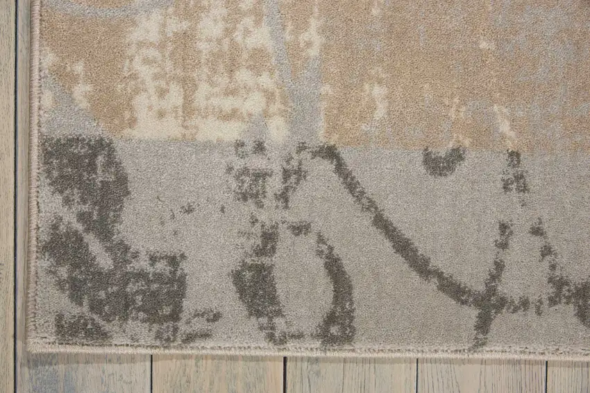 Tan Black and Ivory Floral Vines Non Skid Area Rug Photo 8