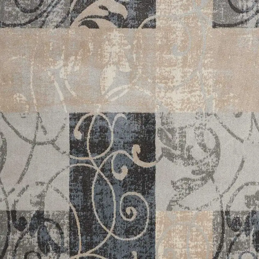 Tan Black and Ivory Floral Vines Non Skid Area Rug Photo 2