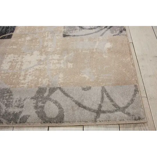 Tan Black and Ivory Floral Vines Non Skid Area Rug Photo 7