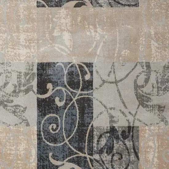 Tan Black and Ivory Floral Vines Non Skid Area Rug Photo 2