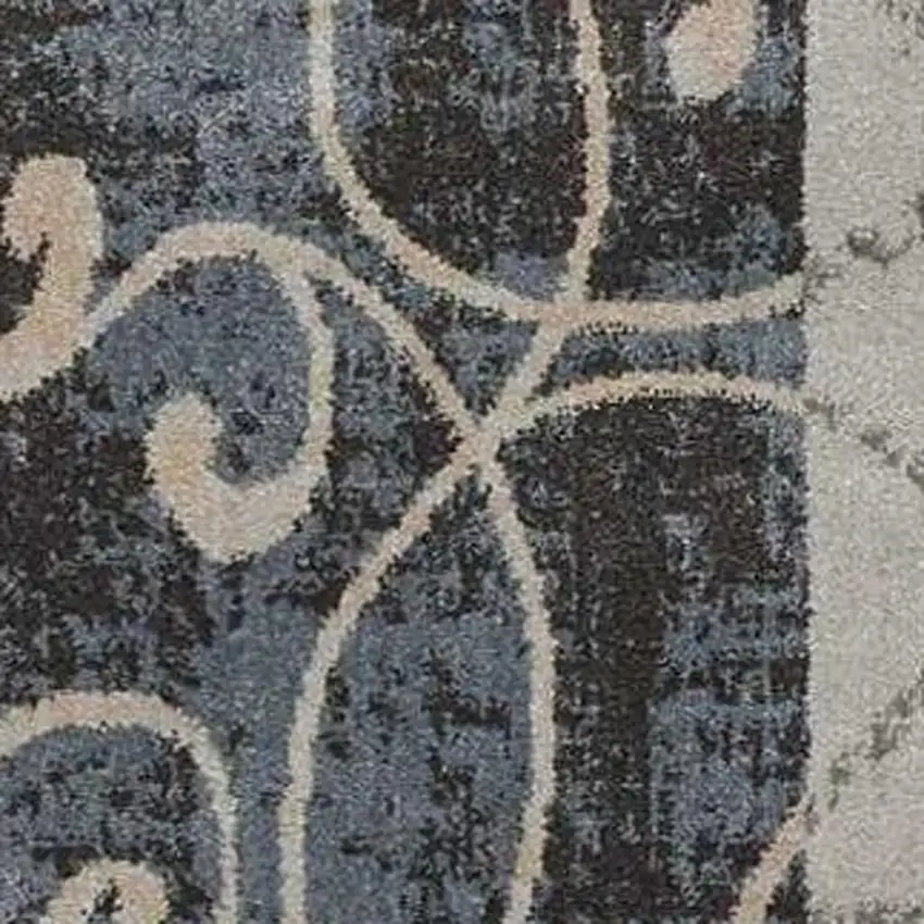 Tan Black and Ivory Floral Vines Non Skid Area Rug Photo 4