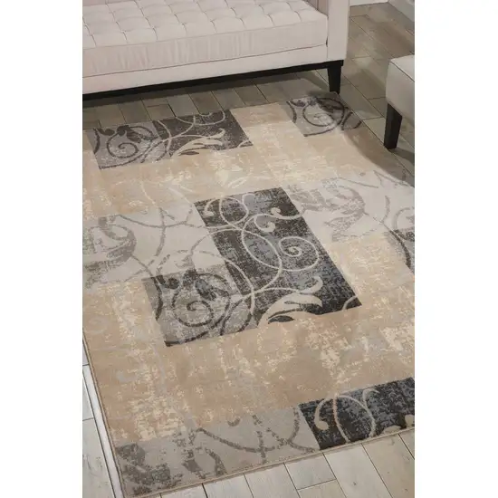 Tan Black and Ivory Floral Vines Non Skid Area Rug Photo 5
