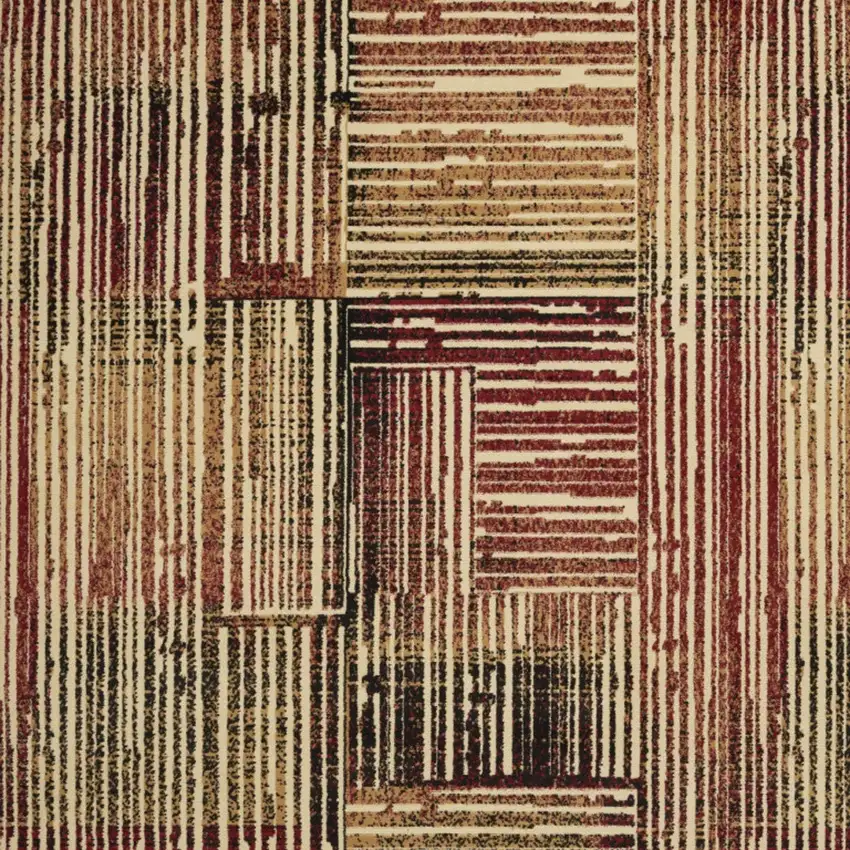 Tan Black and Red Striped Non Skid Area Rug Photo 7