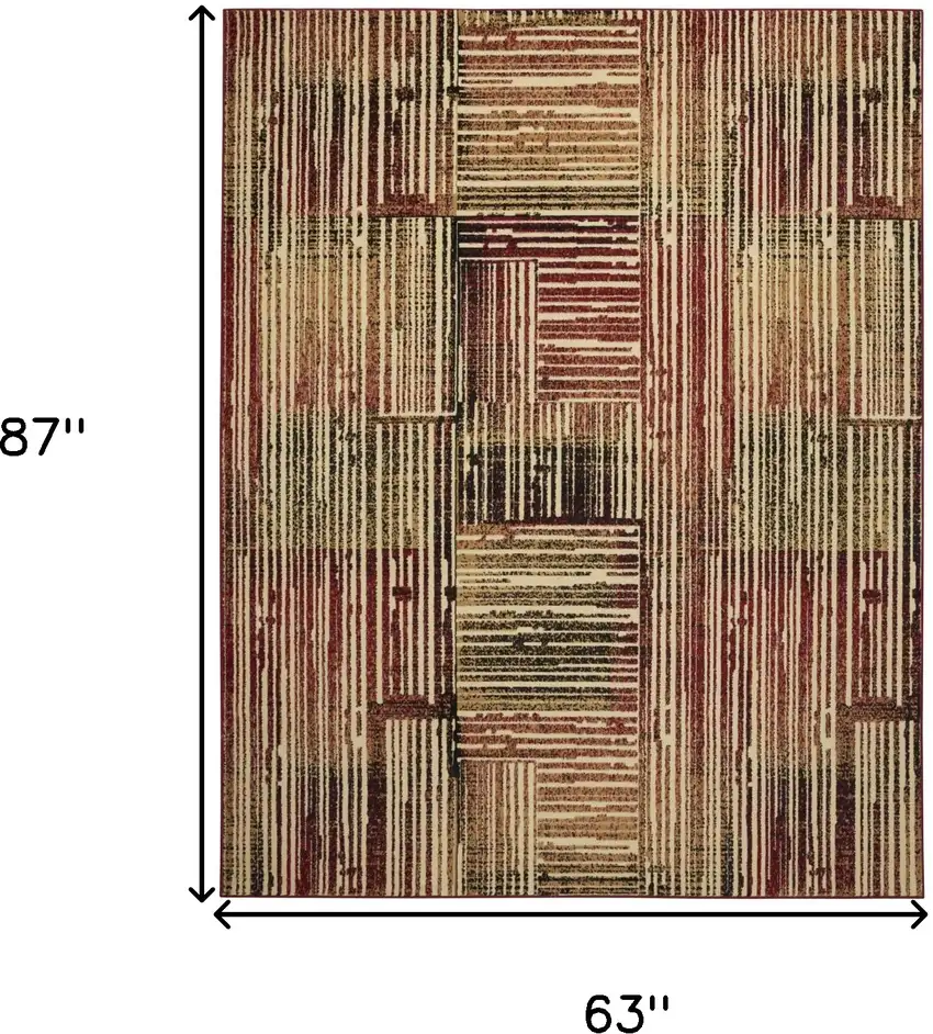Tan Black and Red Striped Non Skid Area Rug Photo 3