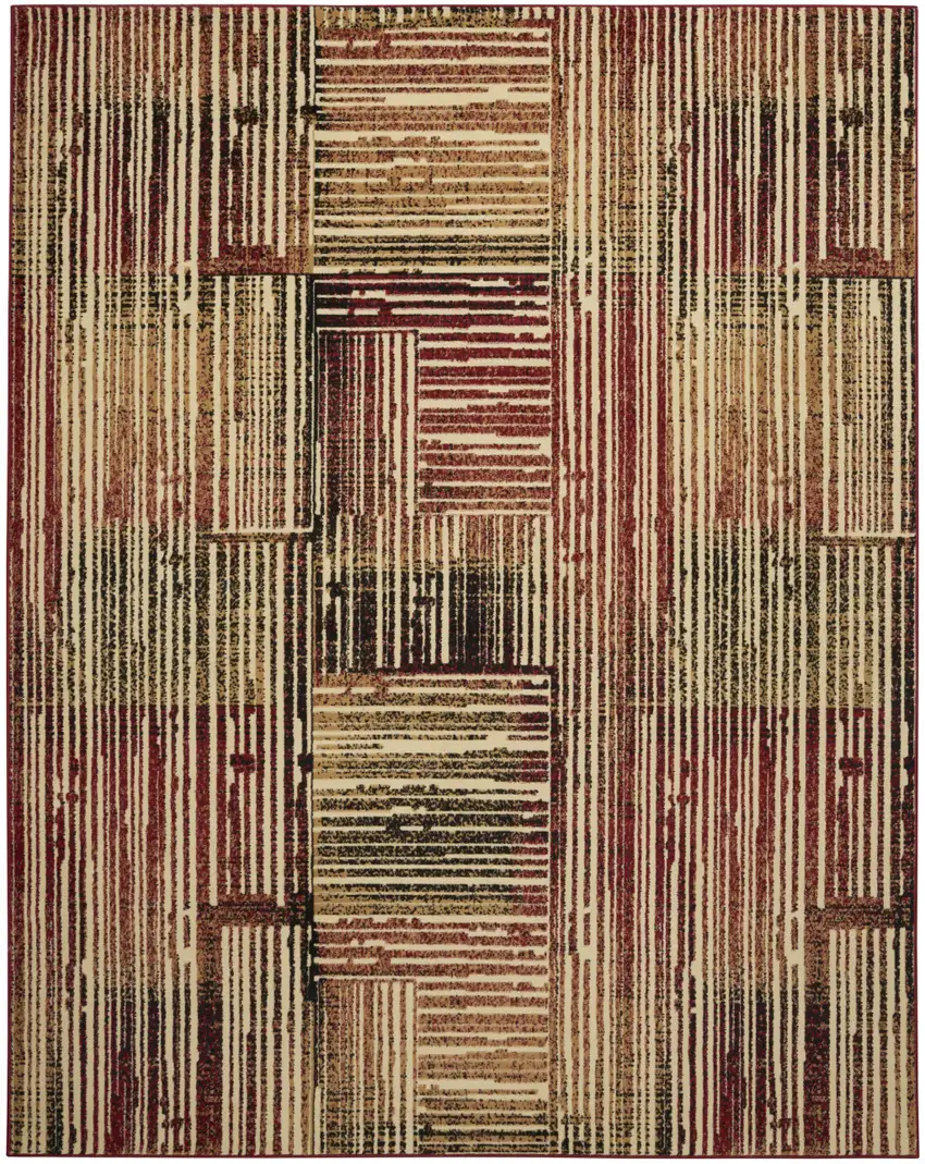 Tan Black and Red Striped Non Skid Area Rug Photo 2