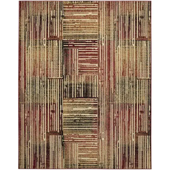 Tan Black and Red Striped Non Skid Area Rug Photo 5