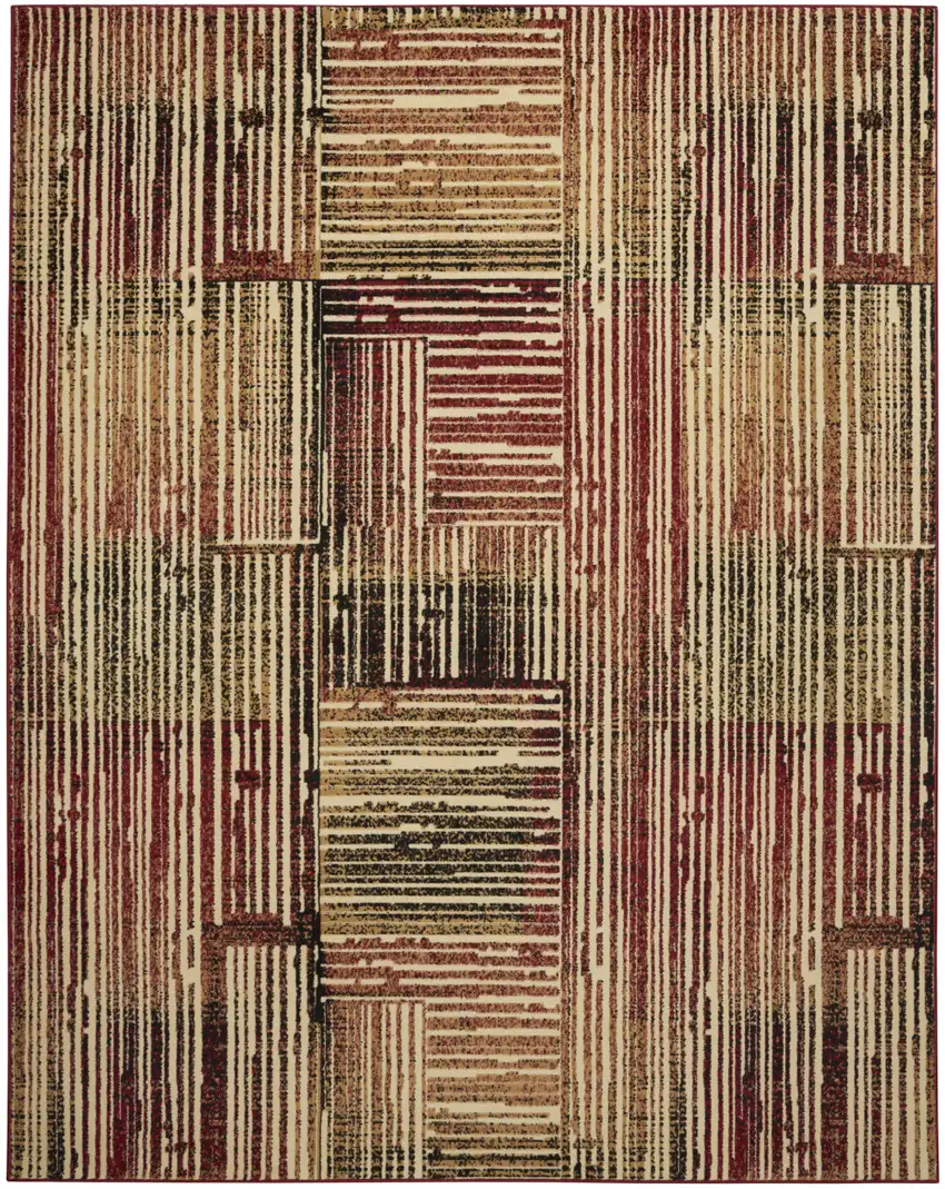 Tan Black and Red Striped Non Skid Area Rug Photo 5