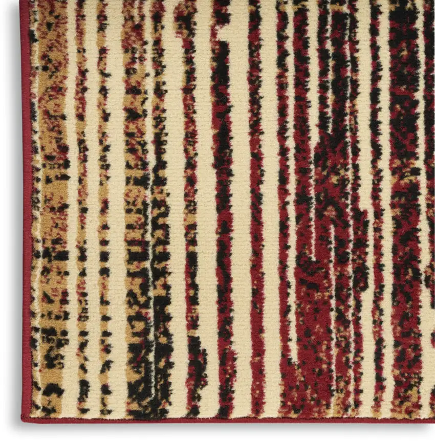Tan Black and Red Striped Non Skid Area Rug Photo 9