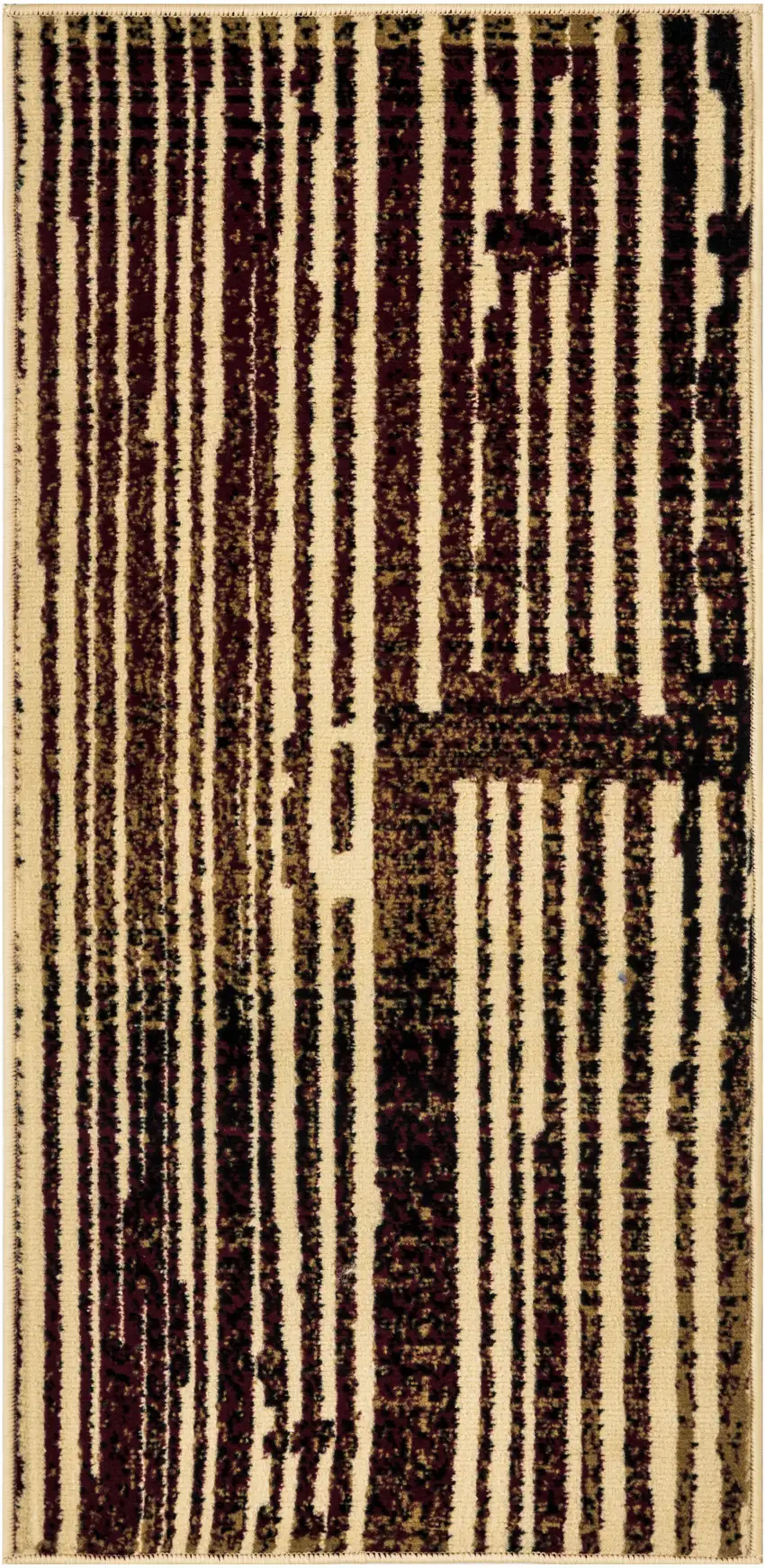 Tan Black and Red Striped Non Skid Area Rug Photo 2