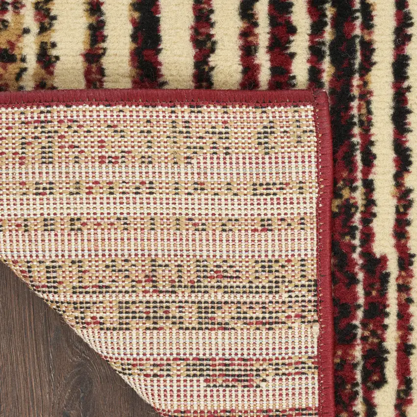 Tan Black and Red Striped Non Skid Area Rug Photo 5