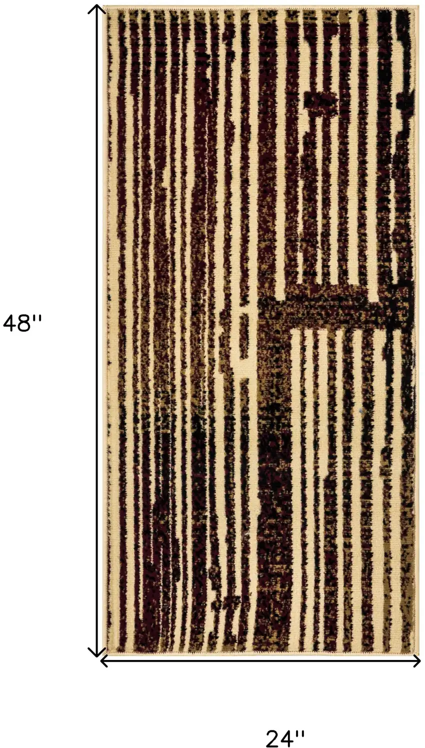 Tan Black and Red Striped Non Skid Area Rug Photo 3