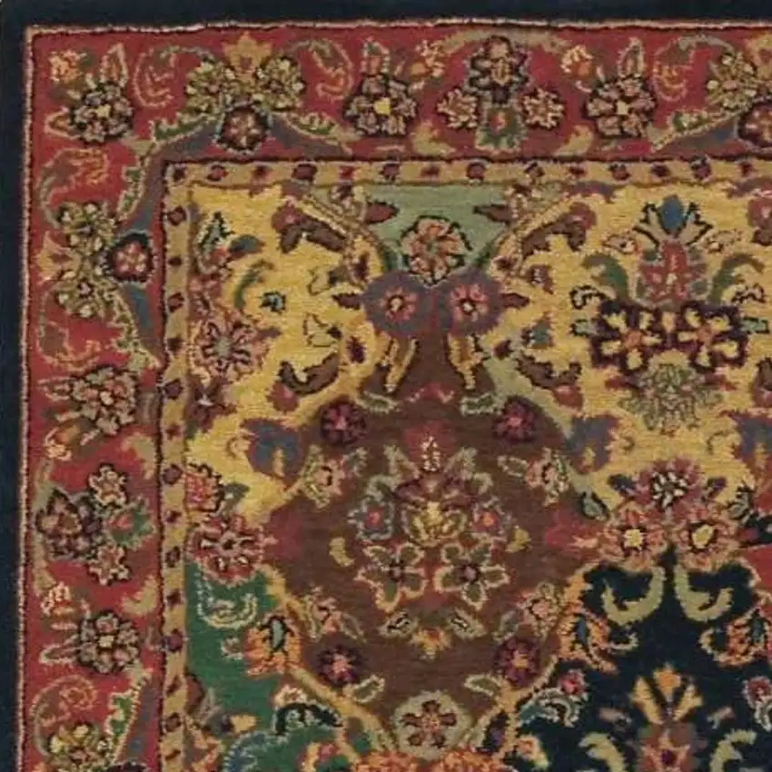 Tan Black and Red Wool Floral Area Rug Photo 1