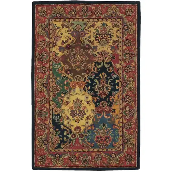 Tan Black and Red Wool Floral Area Rug Photo 4