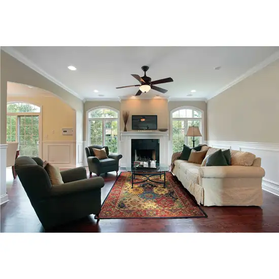 Tan Black and Red Wool Floral Area Rug Photo 5