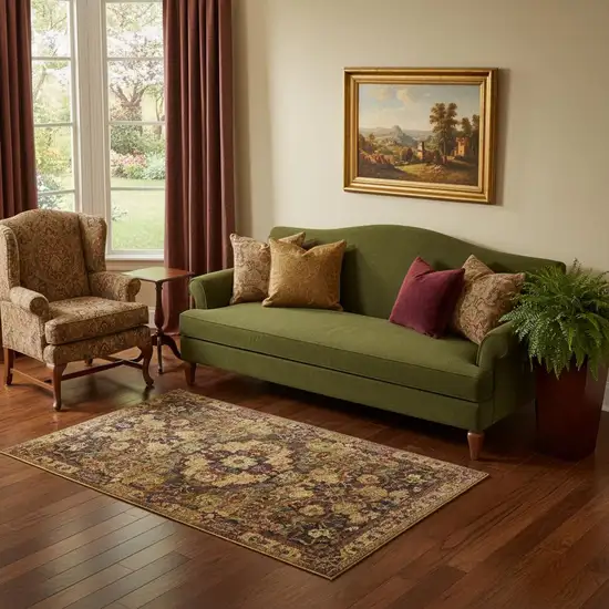 Tan Black and Red Wool Floral Area Rug Photo 1