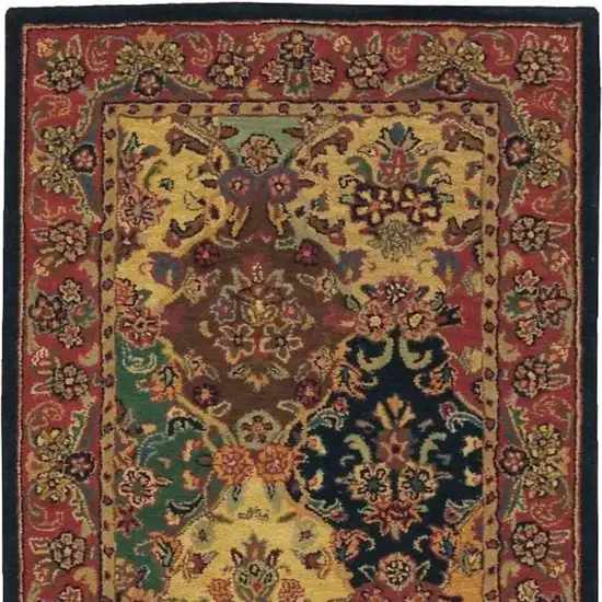 Tan Black and Red Wool Floral Area Rug Photo 2