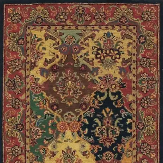 Tan Black and Red Wool Floral Area Rug Photo 1