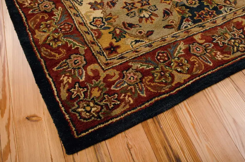 Tan Black and Red Wool Floral Area Rug Photo 8