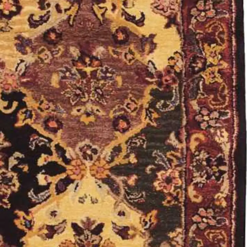 Tan Black and Red Wool Floral Area Rug Photo 3