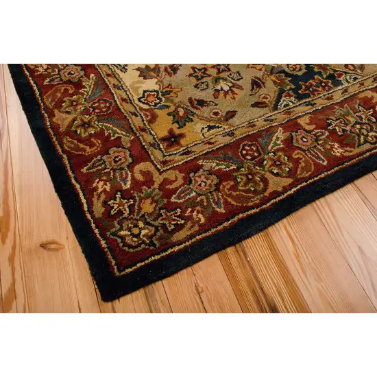 Tan Black and Red Wool Floral Area Rug Photo 7