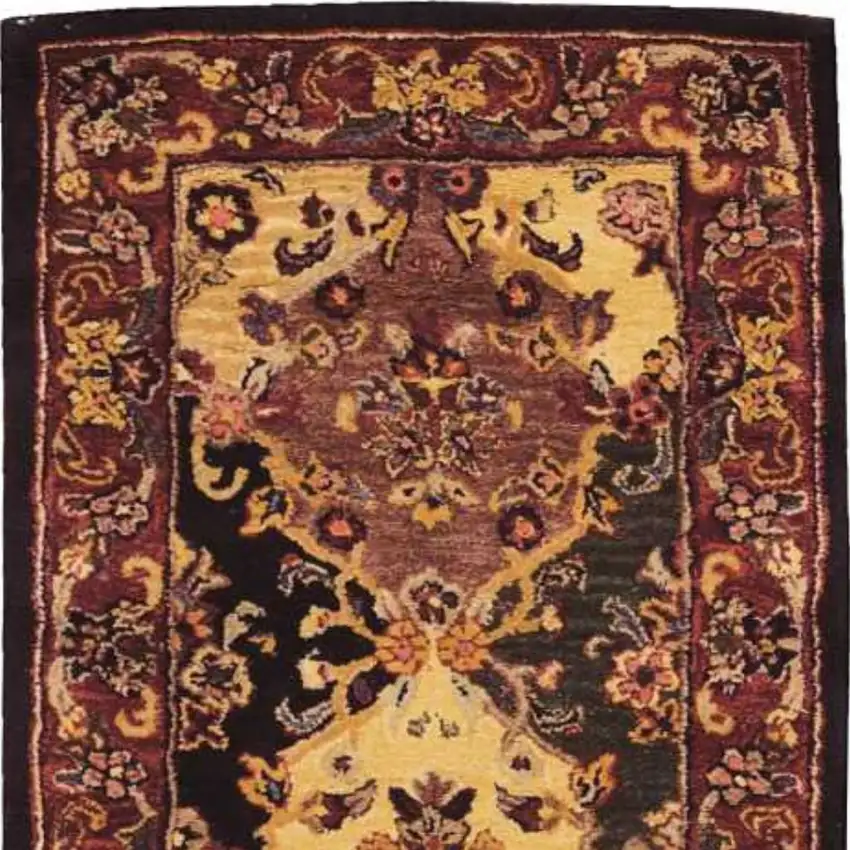 Tan Black and Red Wool Floral Area Rug Photo 4