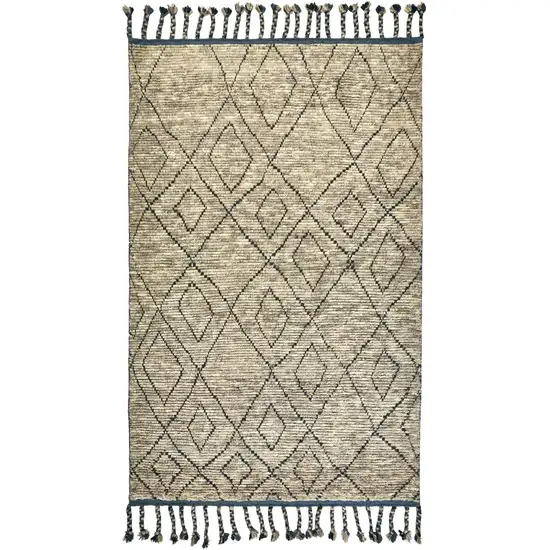 Tan Blue And Black Wool Geometric Hand Knotted Area Rug Photo 3