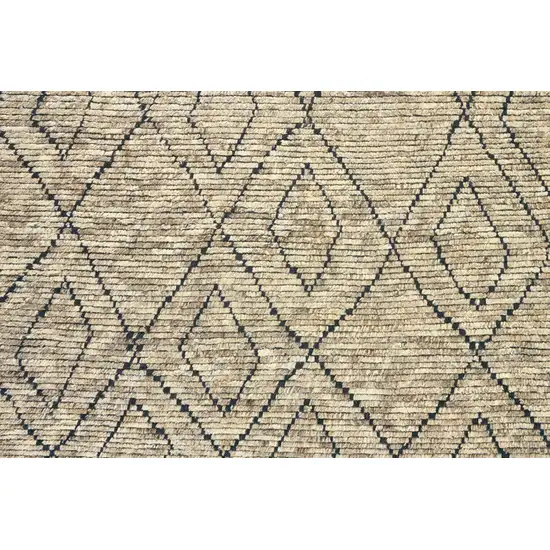 Tan Blue And Black Wool Geometric Hand Knotted Area Rug Photo 4