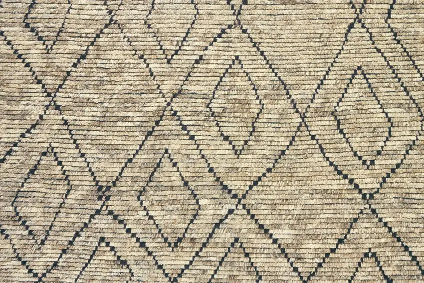 Tan Blue And Black Wool Geometric Hand Knotted Area Rug Photo 4