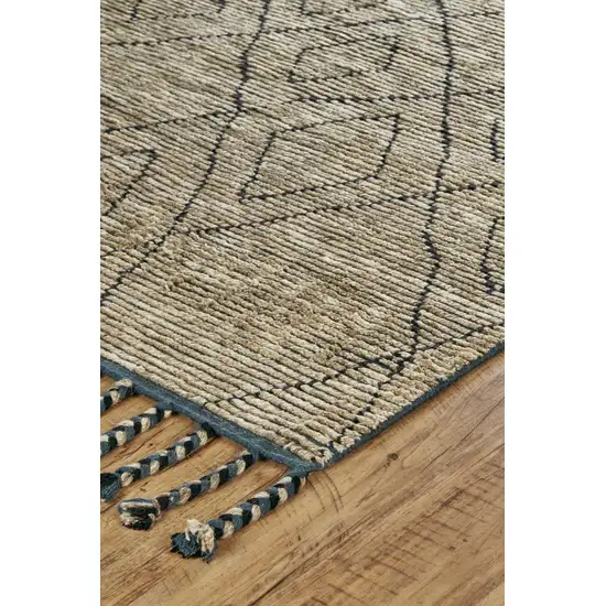 Tan Blue And Black Wool Geometric Hand Knotted Area Rug Photo 2