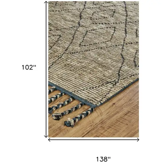 Tan Blue And Black Wool Geometric Hand Knotted Area Rug Photo 5