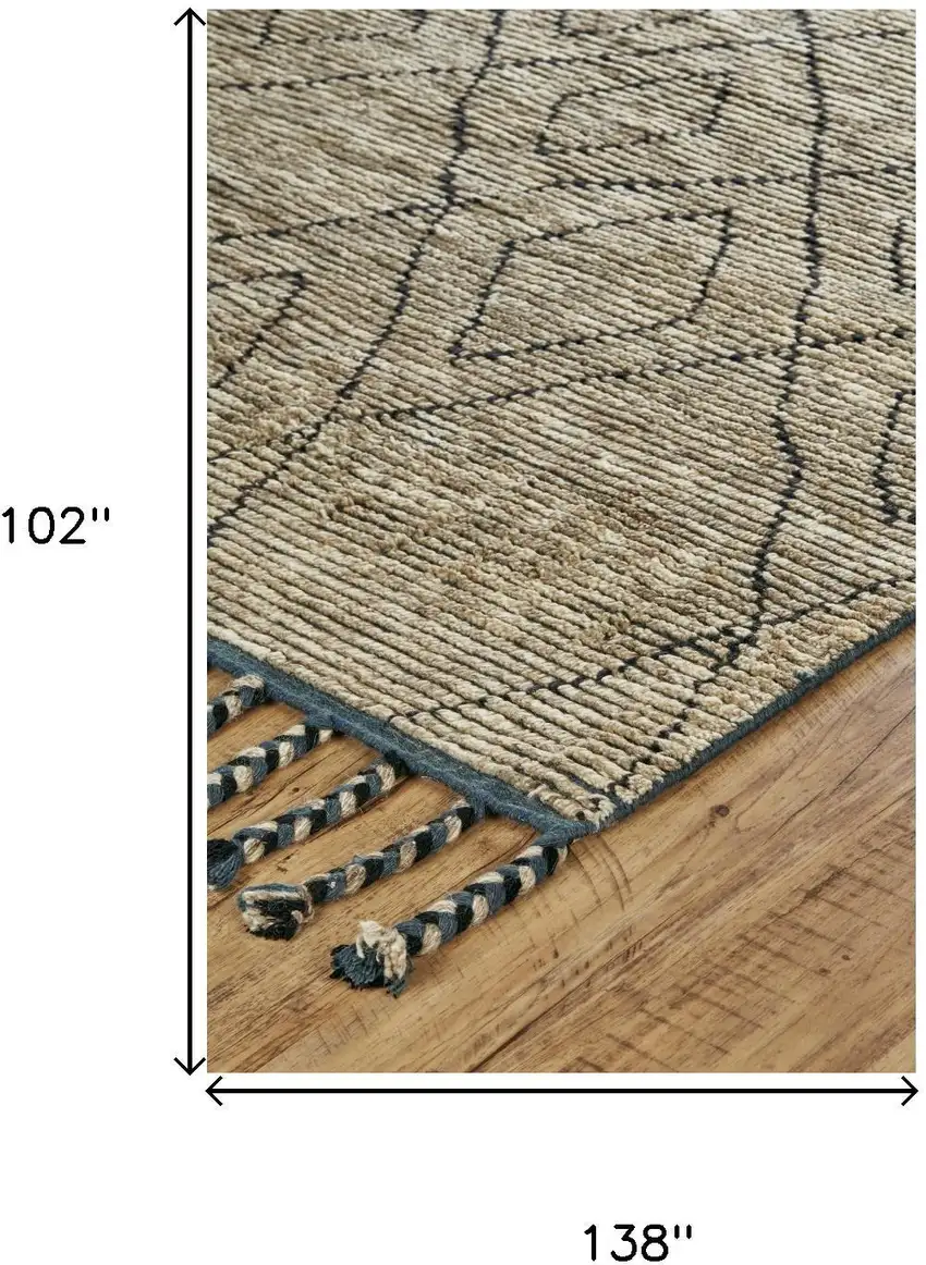 Tan Blue And Black Wool Geometric Hand Knotted Area Rug Photo 5